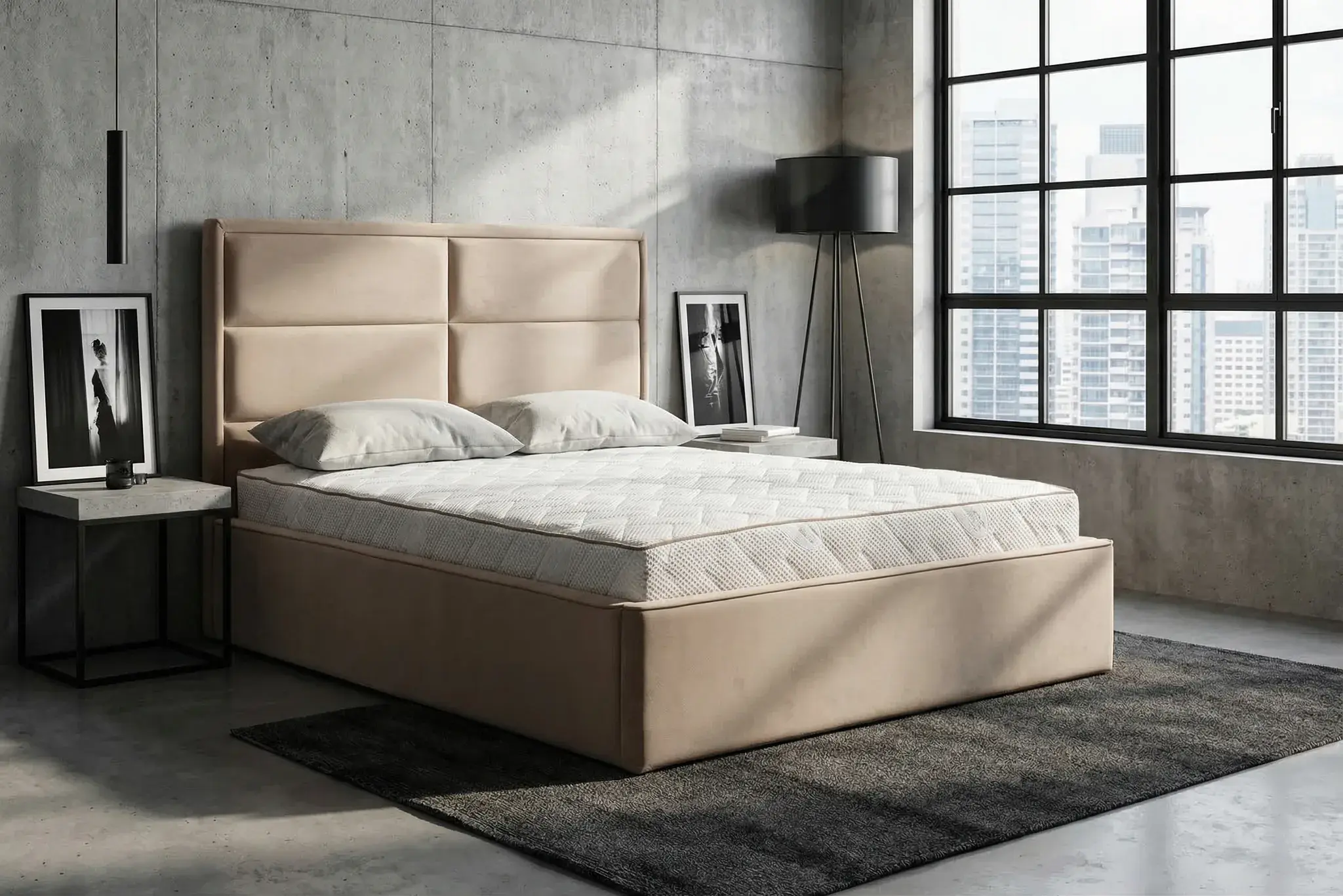 Łóżko tapicerowane CROCO II – poziome panele, skrzynia premium z pojemnikiem – lozka-tapicerowane