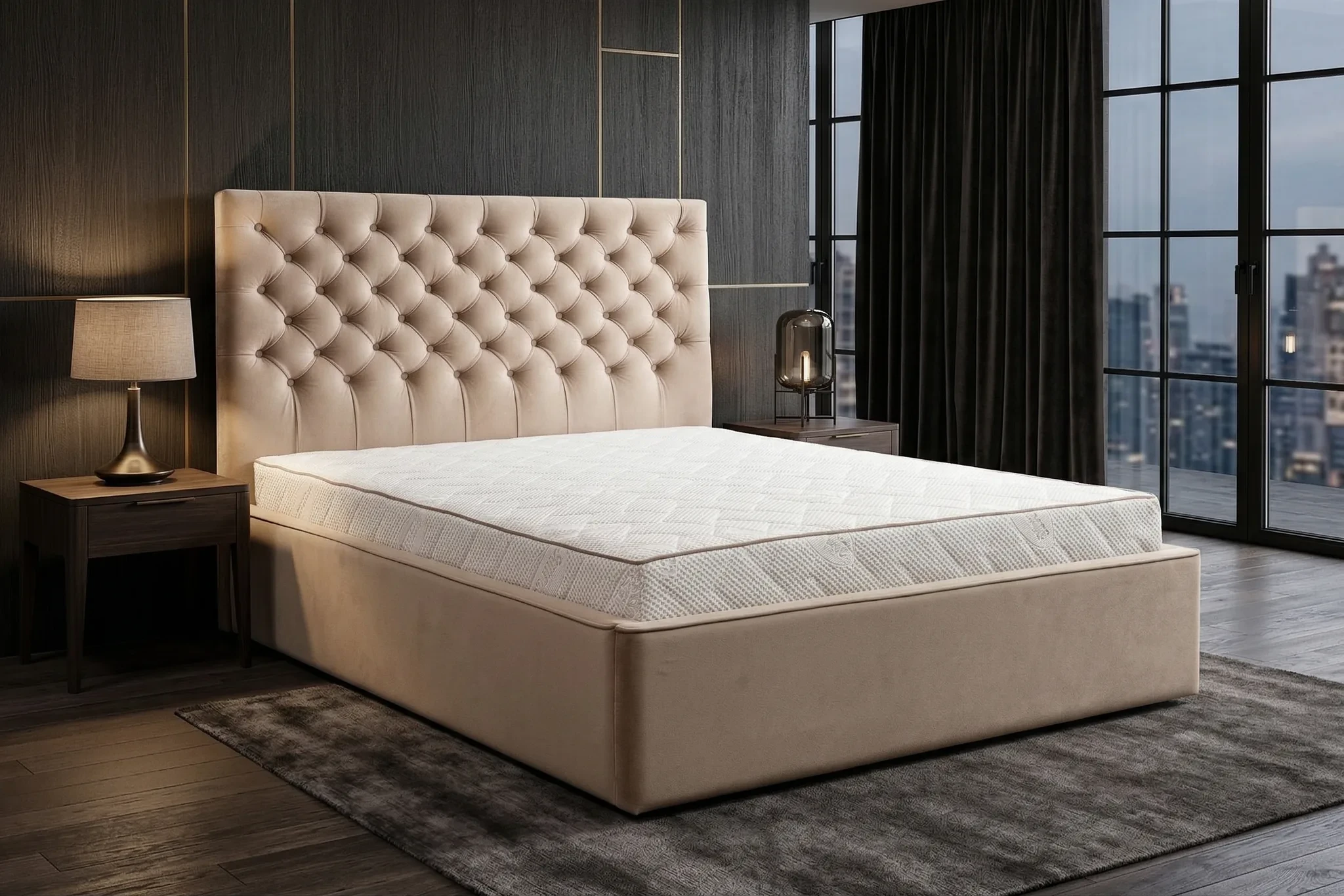 Łóżko tapicerowane PARIS II – styl chesterfield, skrzynia premium z pojemnikiem - zdjęcie 1