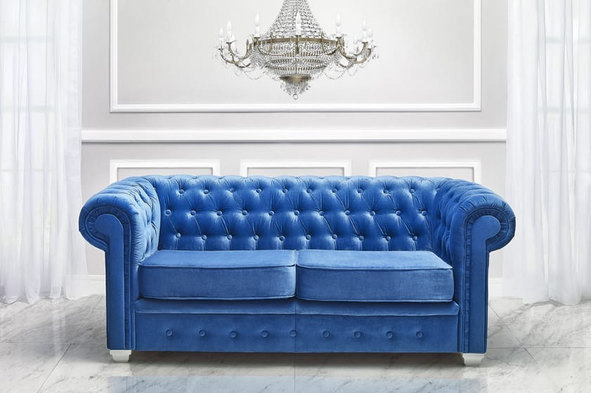 Sofa Chesterfield 2-osobowa — welur, pikowane oparcie, styl glamour - zdjęcie 1