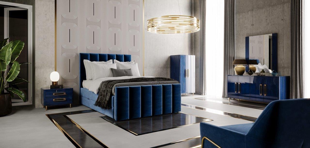 Łóżko boxspring AMSTERDAM – aksamit, panelowe wezgłowie – lozka-boxspring