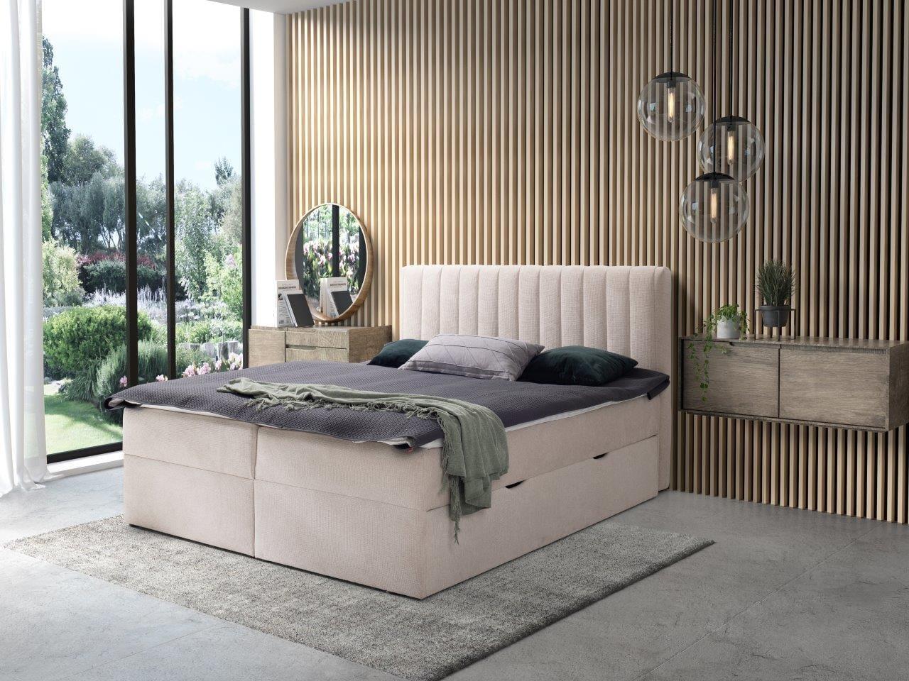 Łóżko boxspring ARAO – wezgłowie z pionowymi przeszyciami – lozka-boxspring