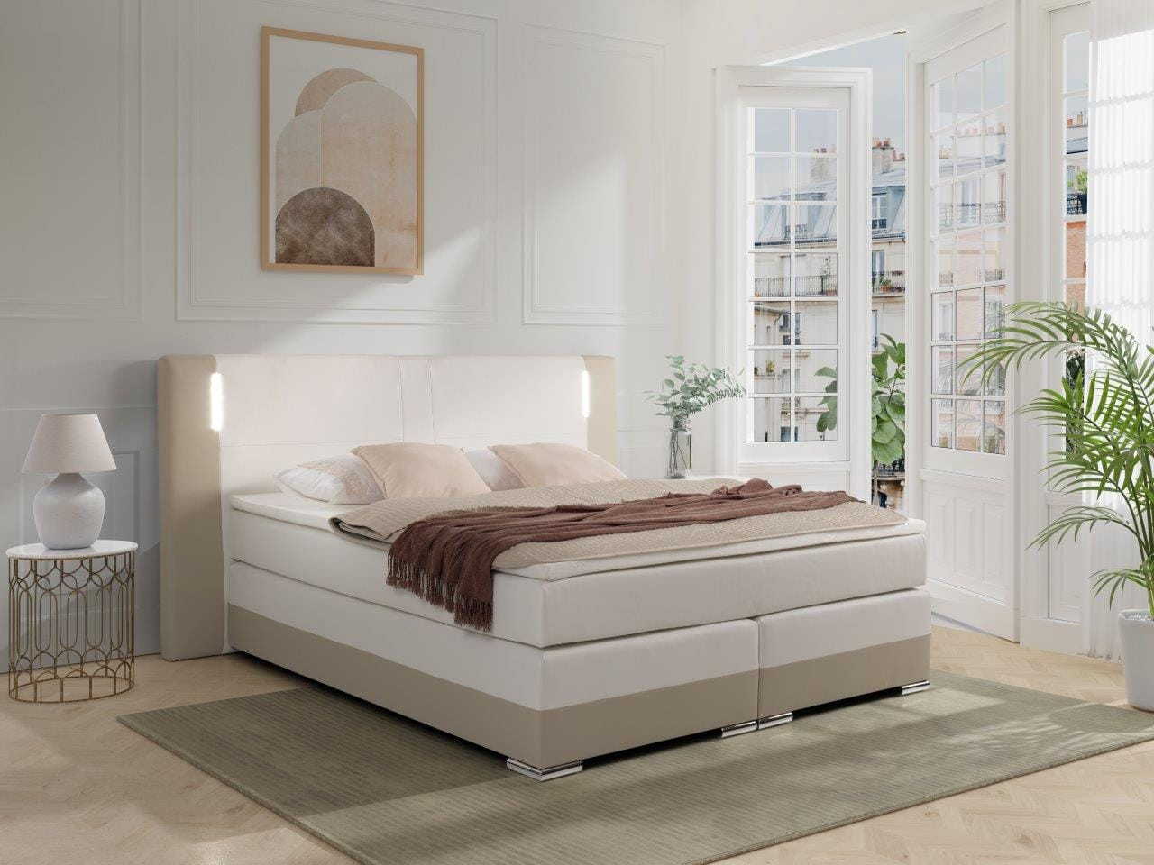 Łóżko boxspring ASTI – wezgłowie z oświetleniem LED - zdjęcie 1