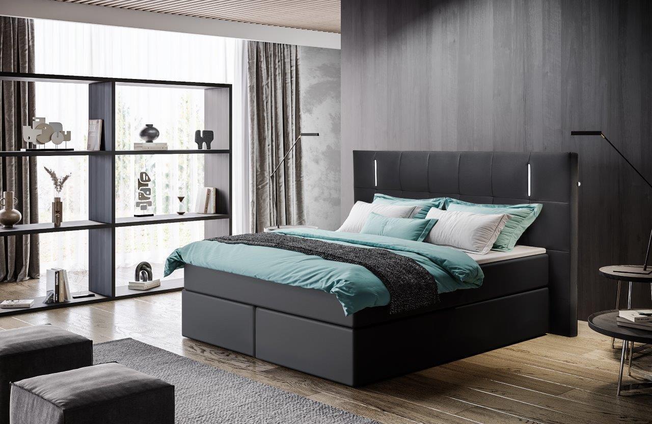 Łóżko boxspring BILBAO – wysokie wezgłowie z podświetleniem LED – lozka-boxspring