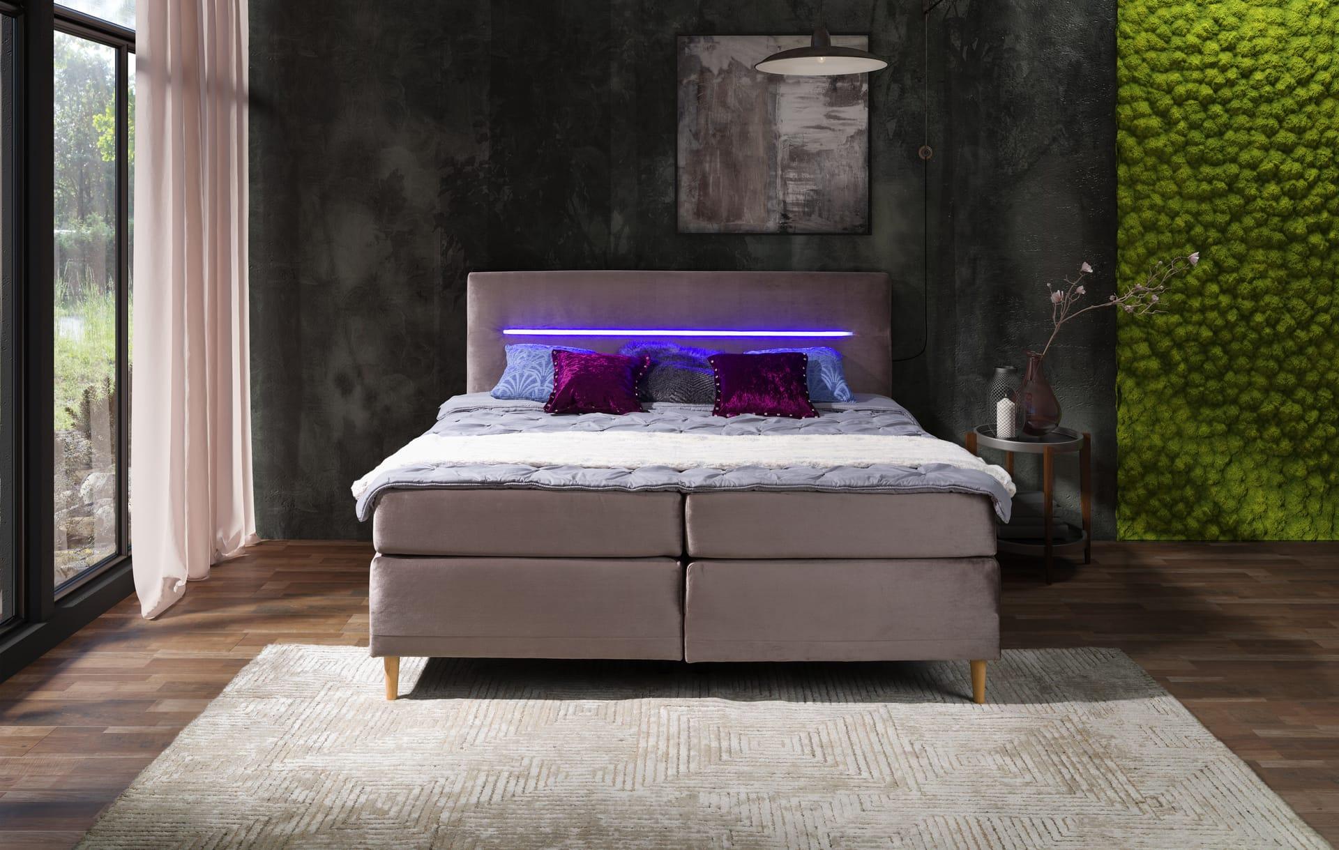 Łóżko boxspring GIRONA – płaskie wezgłowie z LED – lozka-boxspring