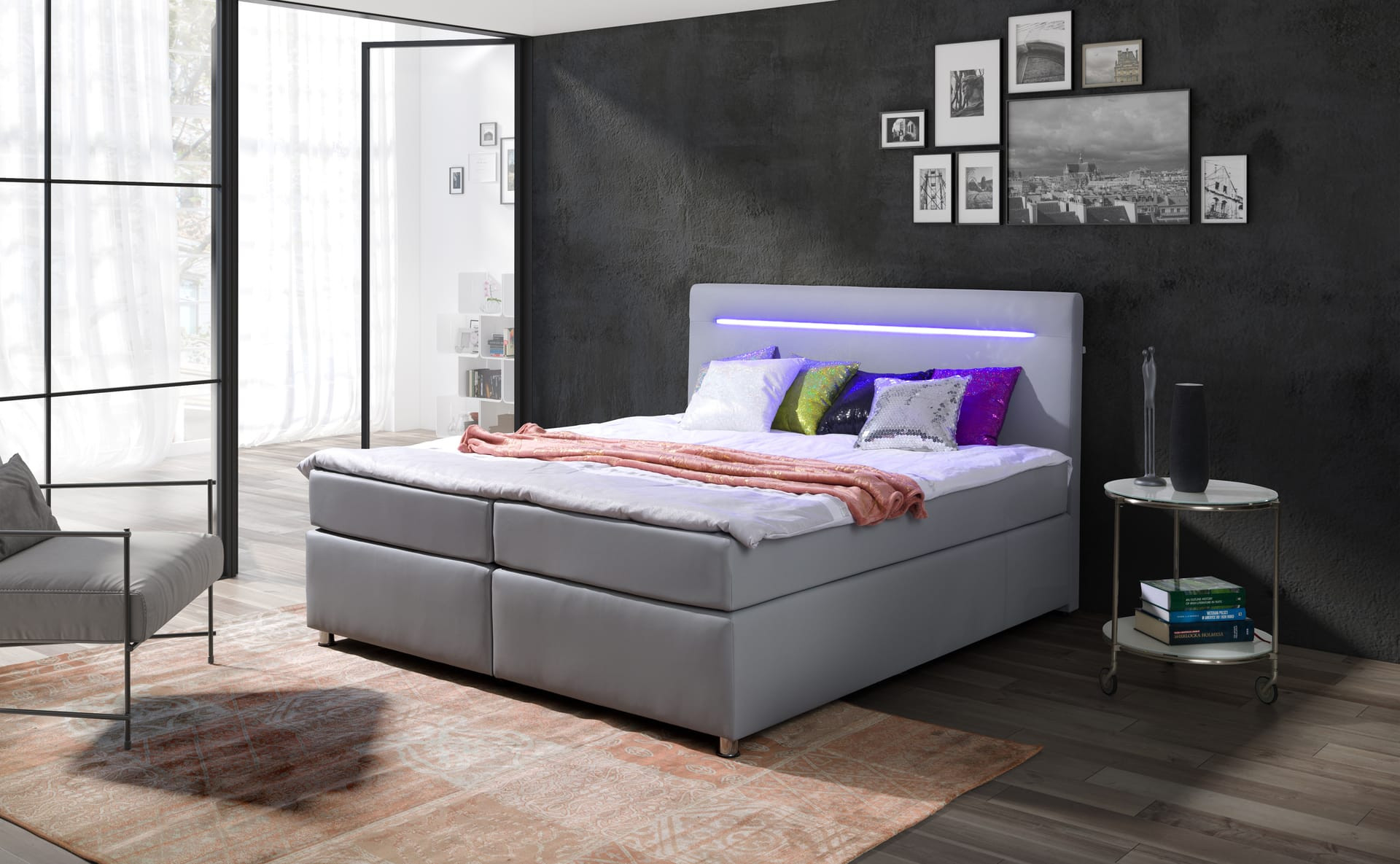 Łóżko boxspring LINEA – z podświetleniem LED - zdjęcie 1