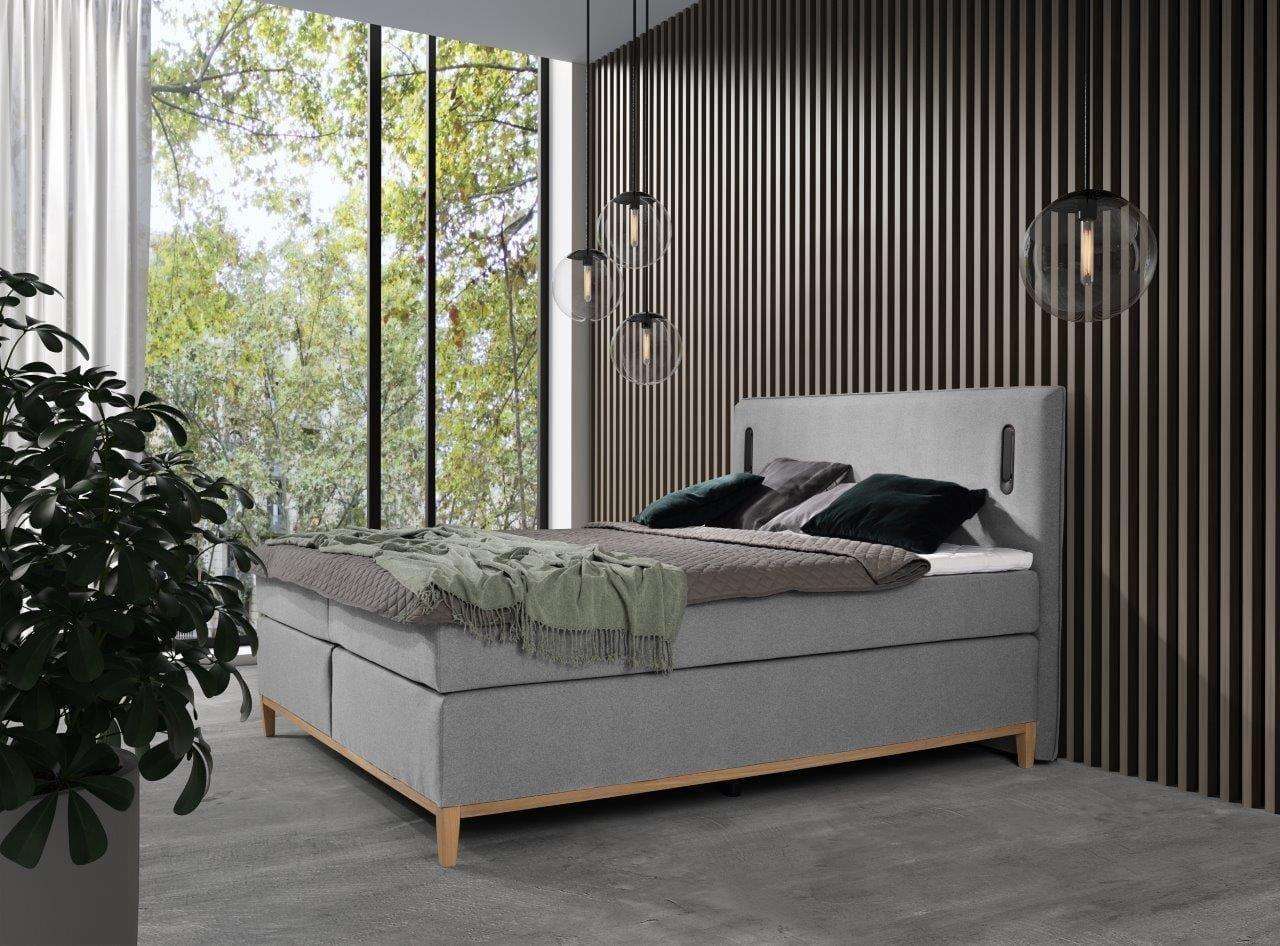 Łóżko boxspring LYON – wezgłowie ze szwem francuskim oraz oświetleniem LED – lozka-boxspring