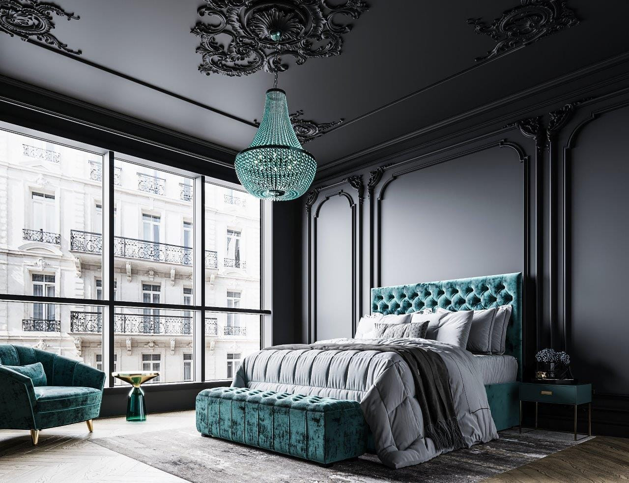 Łóżko boxspring PARIS – pikowane wezgłowie, welur - zdjęcie 1