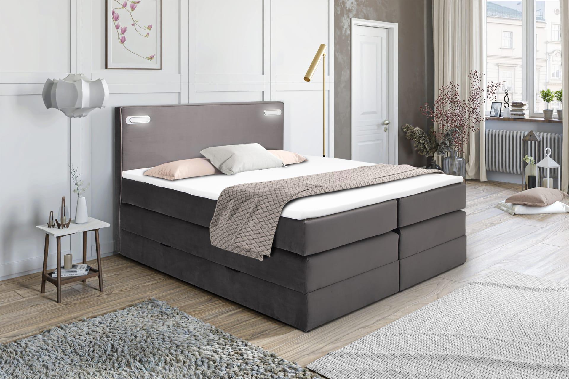 Łóżko boxspring PORTO – z oświetleniem LED – lozka-boxspring