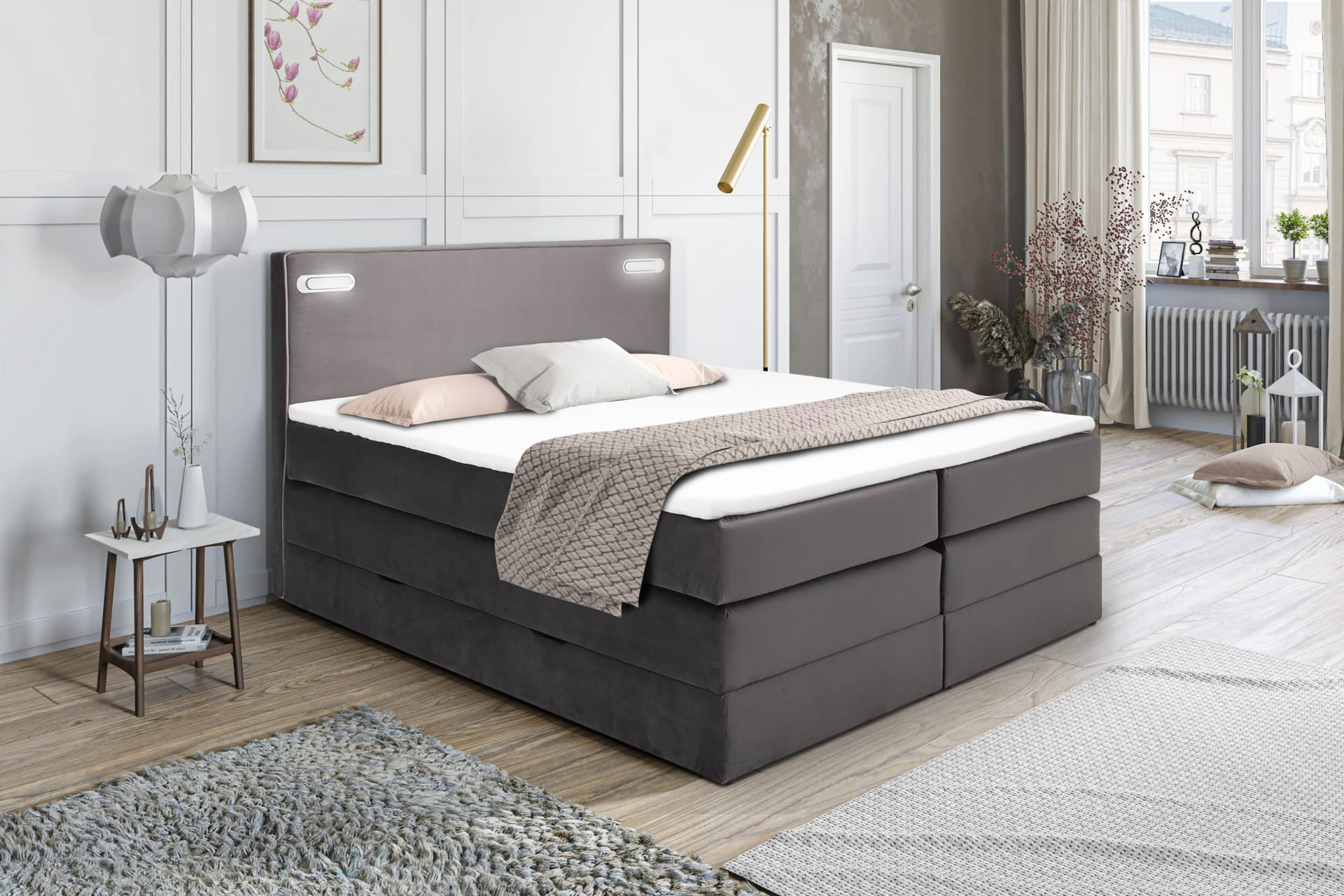 Łóżko boxspring PORTO – z oświetleniem LED - zdjęcie 1