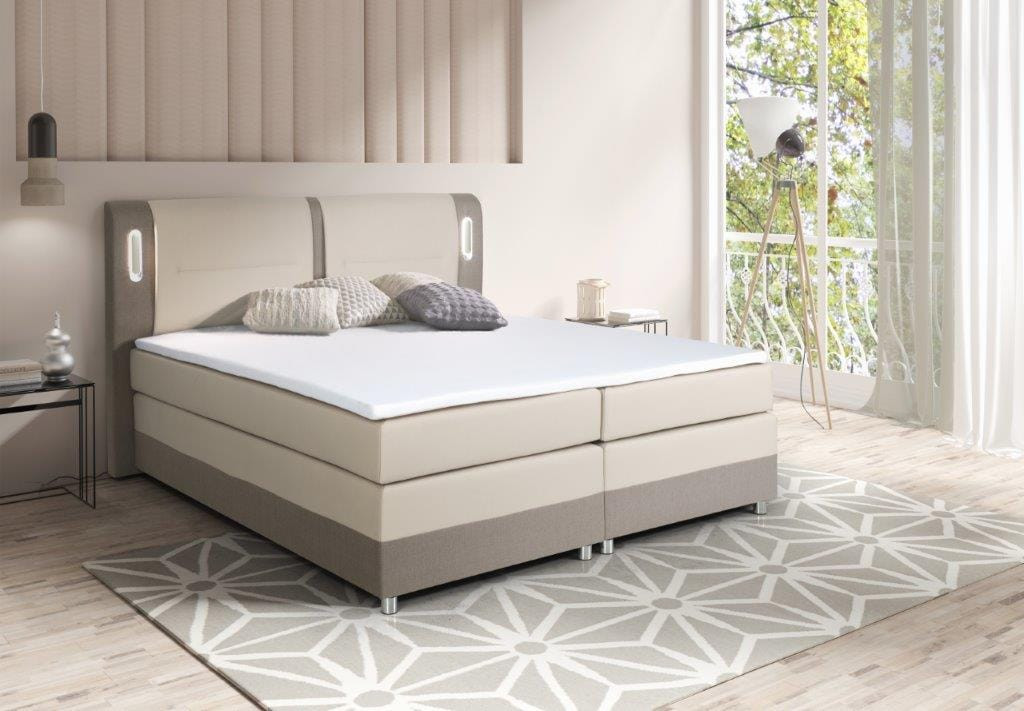 Łóżko boxspring RIMINI – z oświetleniem LED, materac i topper w zestawie - zdjęcie 1