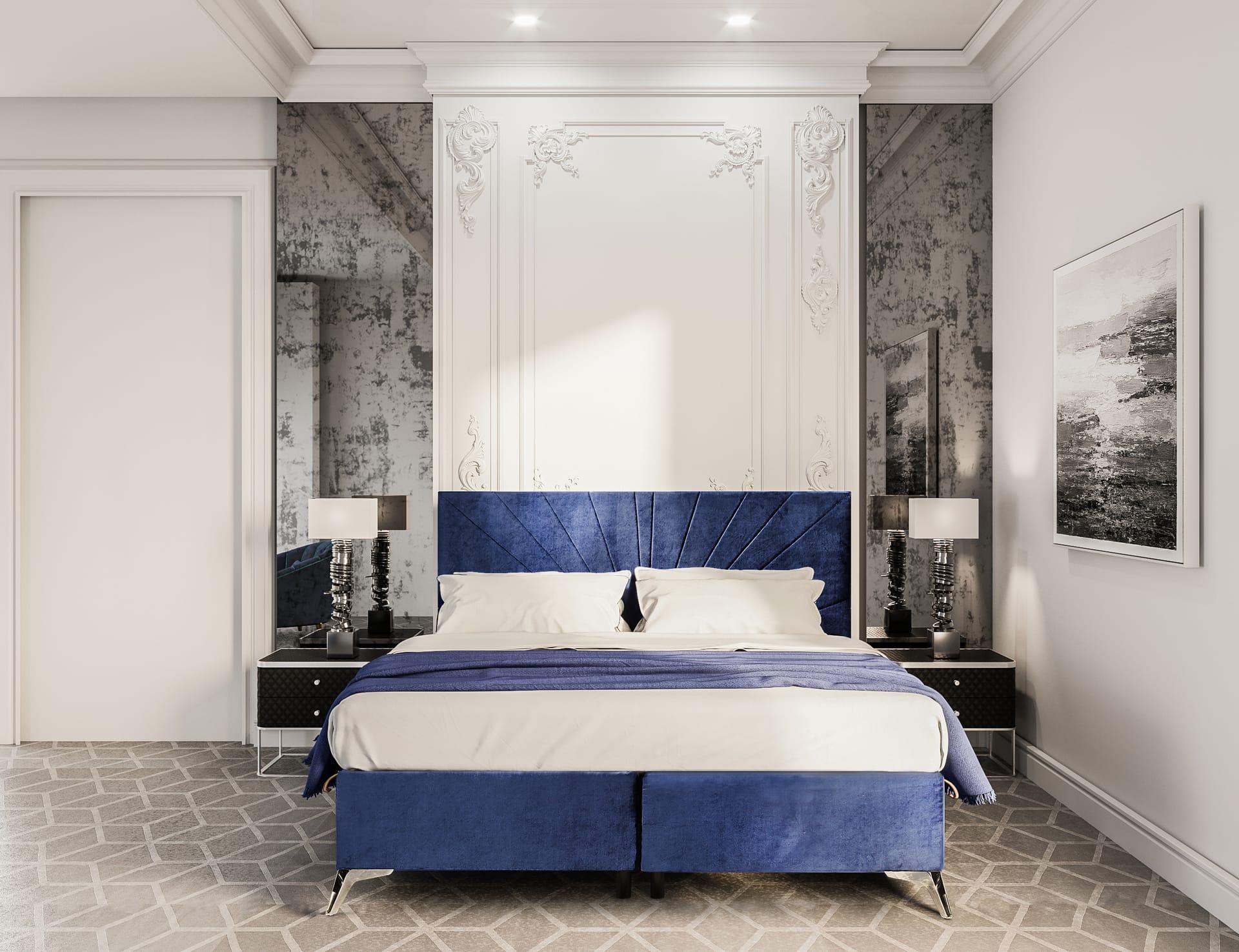 Łóżko boxspring VALENTINO II – promieniowe pikowanie zagłowia – Valentino II