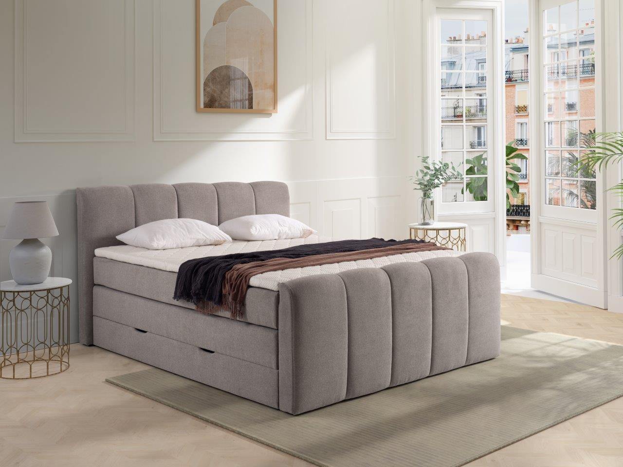 Łóżko boxspring VERONA – pionowe pikowanie z pojemnikiem – lozka-boxspring