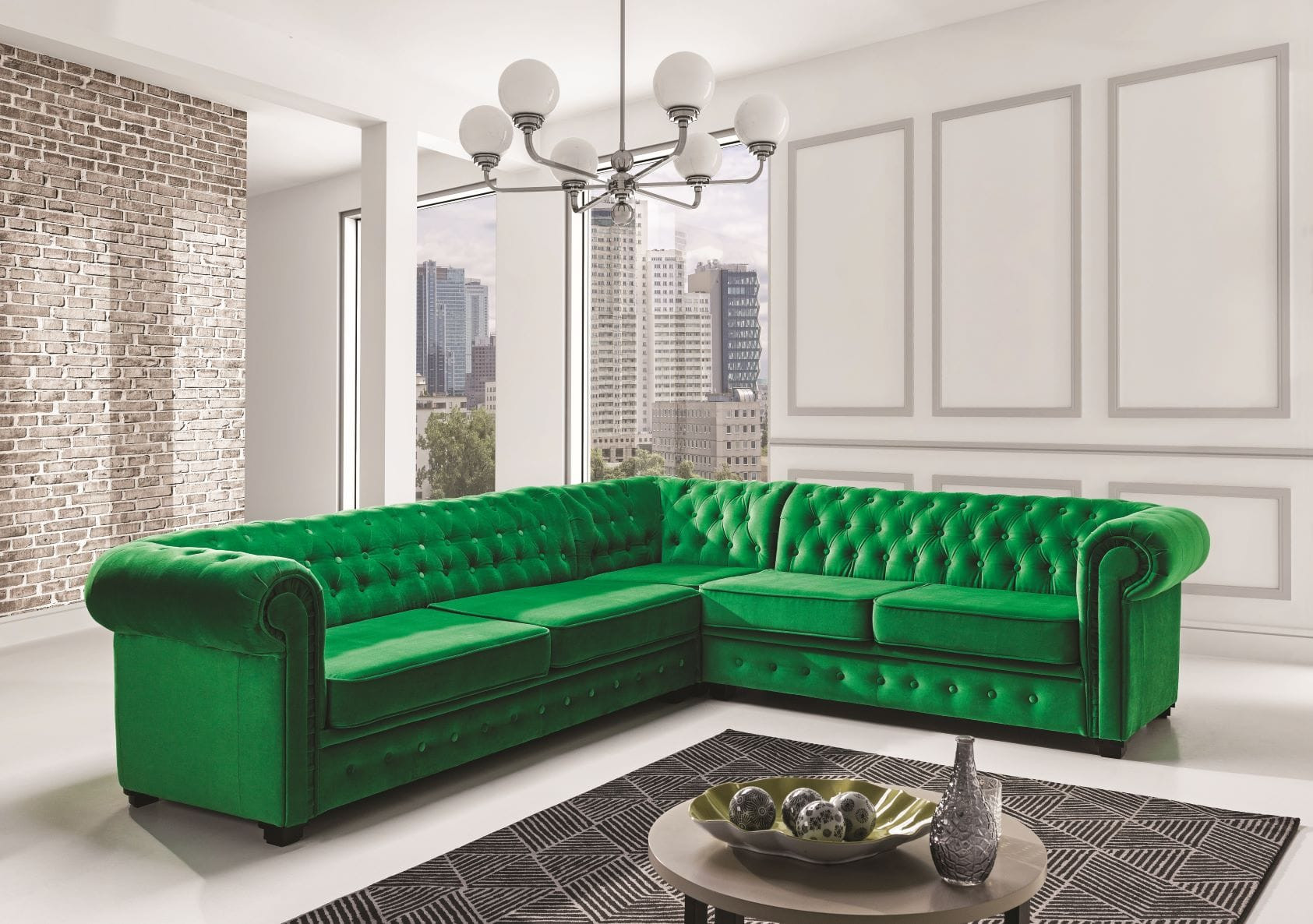 Narożnik CHESTERFIELD — welur, pikowanie capitonne, glamour - zdjęcie 1