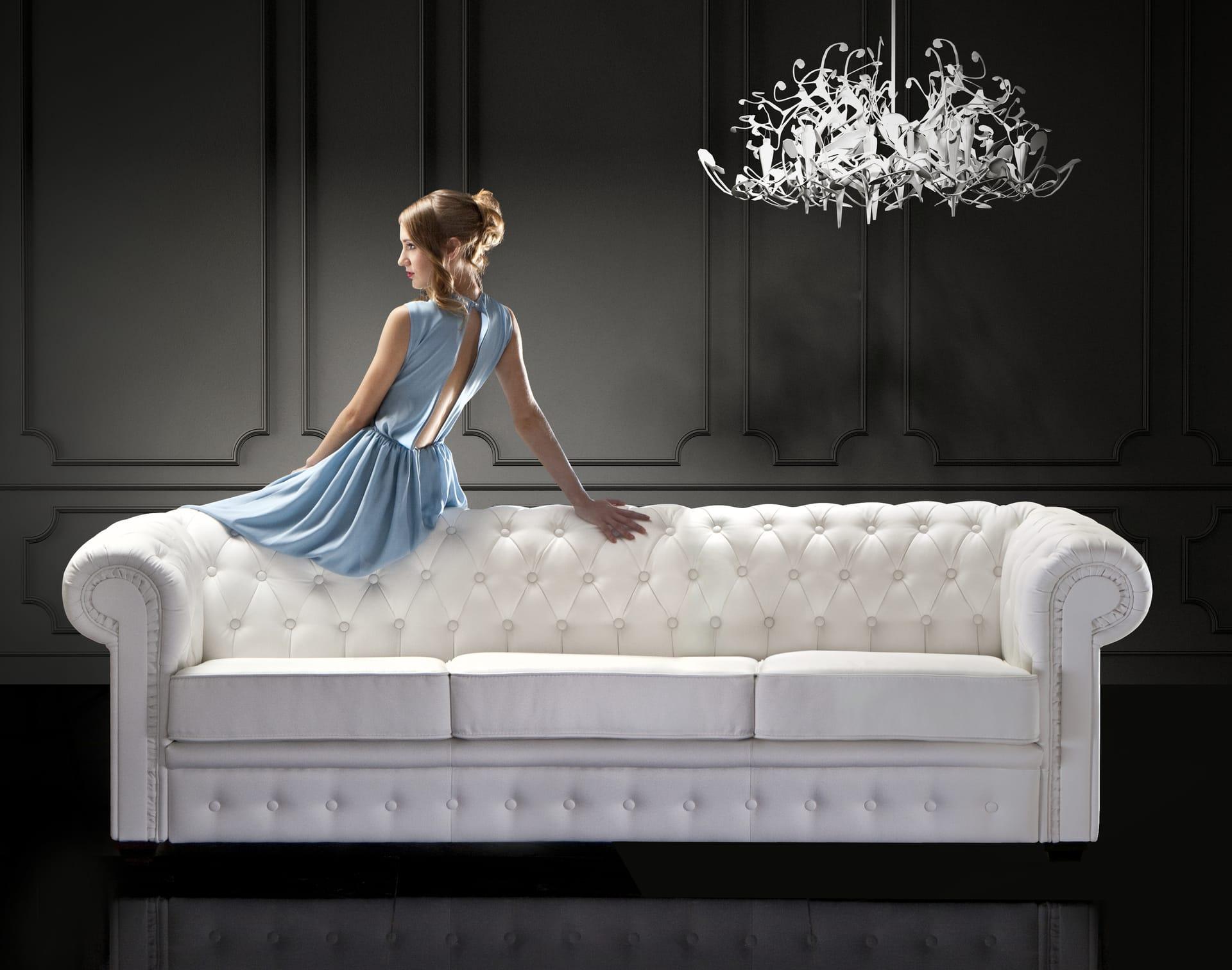 Sofa Chesterfield 3-osobowa — welur, pikowane oparcie, styl glamour – sofy
