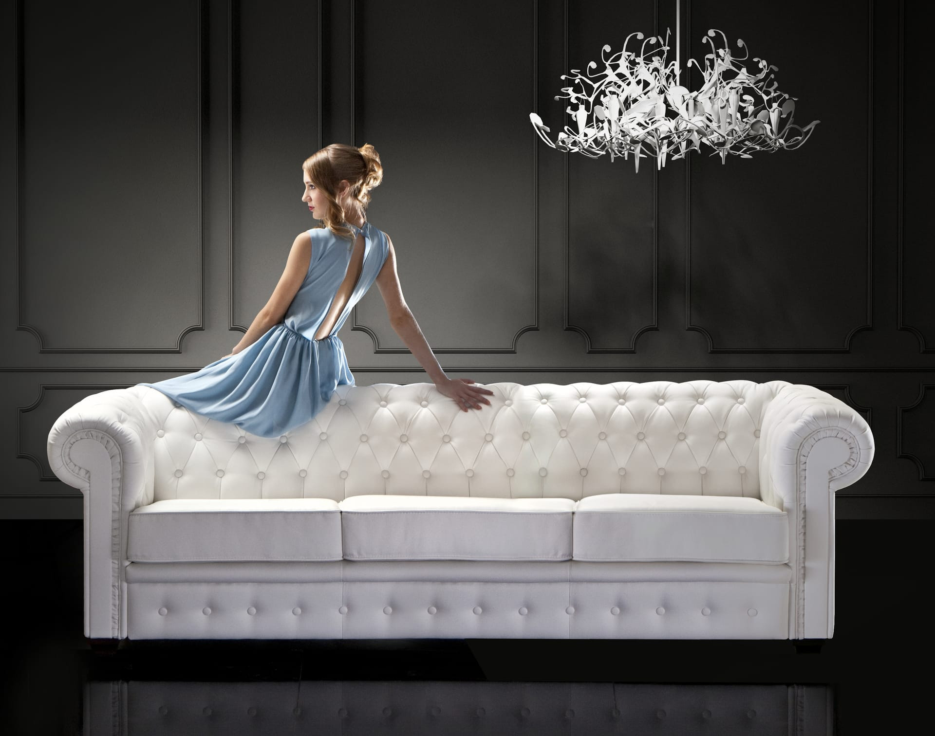 Sofa Chesterfield 3-osobowa — welur, pikowane oparcie, styl glamour - zdjęcie 1