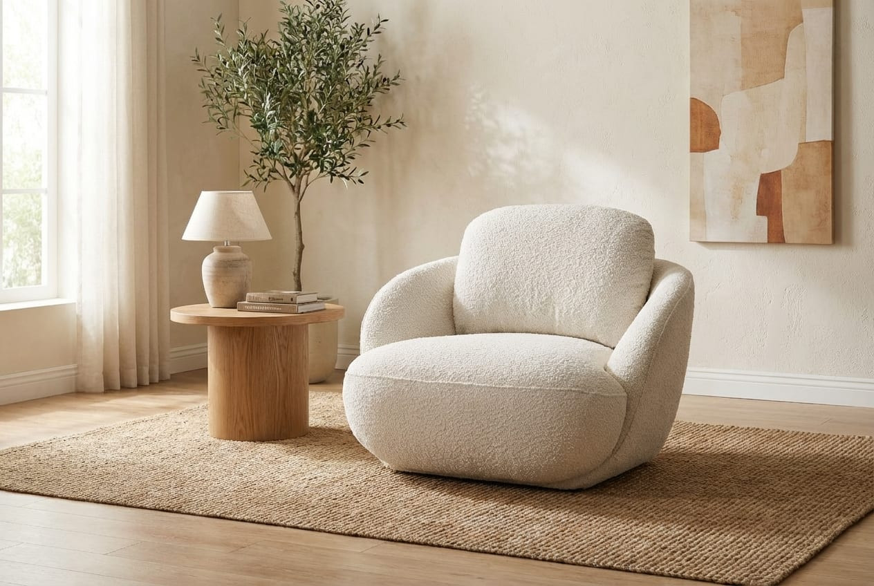 Fotel RONDO XL — organiczny kształt, Bouclé kremowy - zdjęcie 1