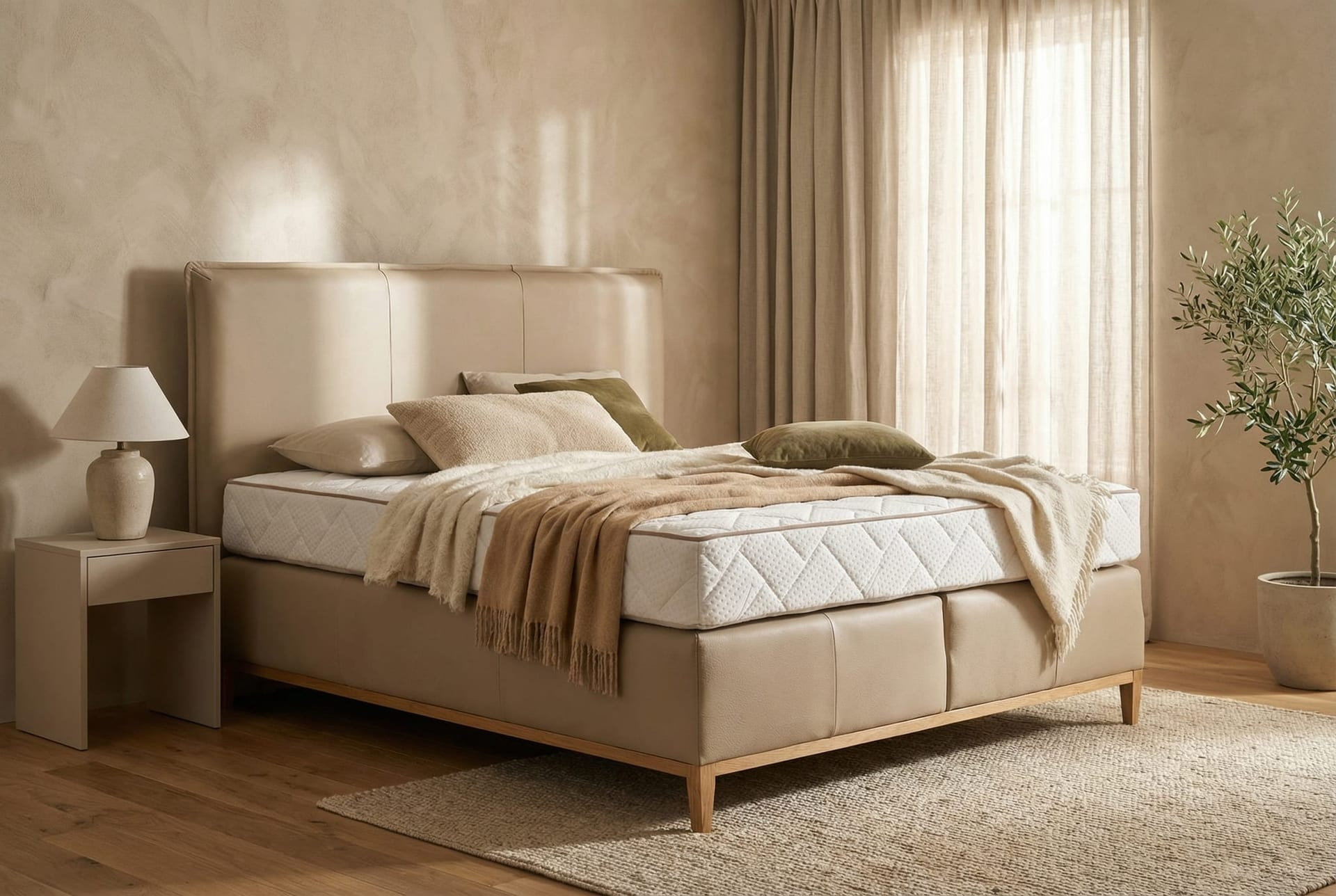 Łóżko boxspring LYON - 100% skóra naturalna - zdjęcie 1
